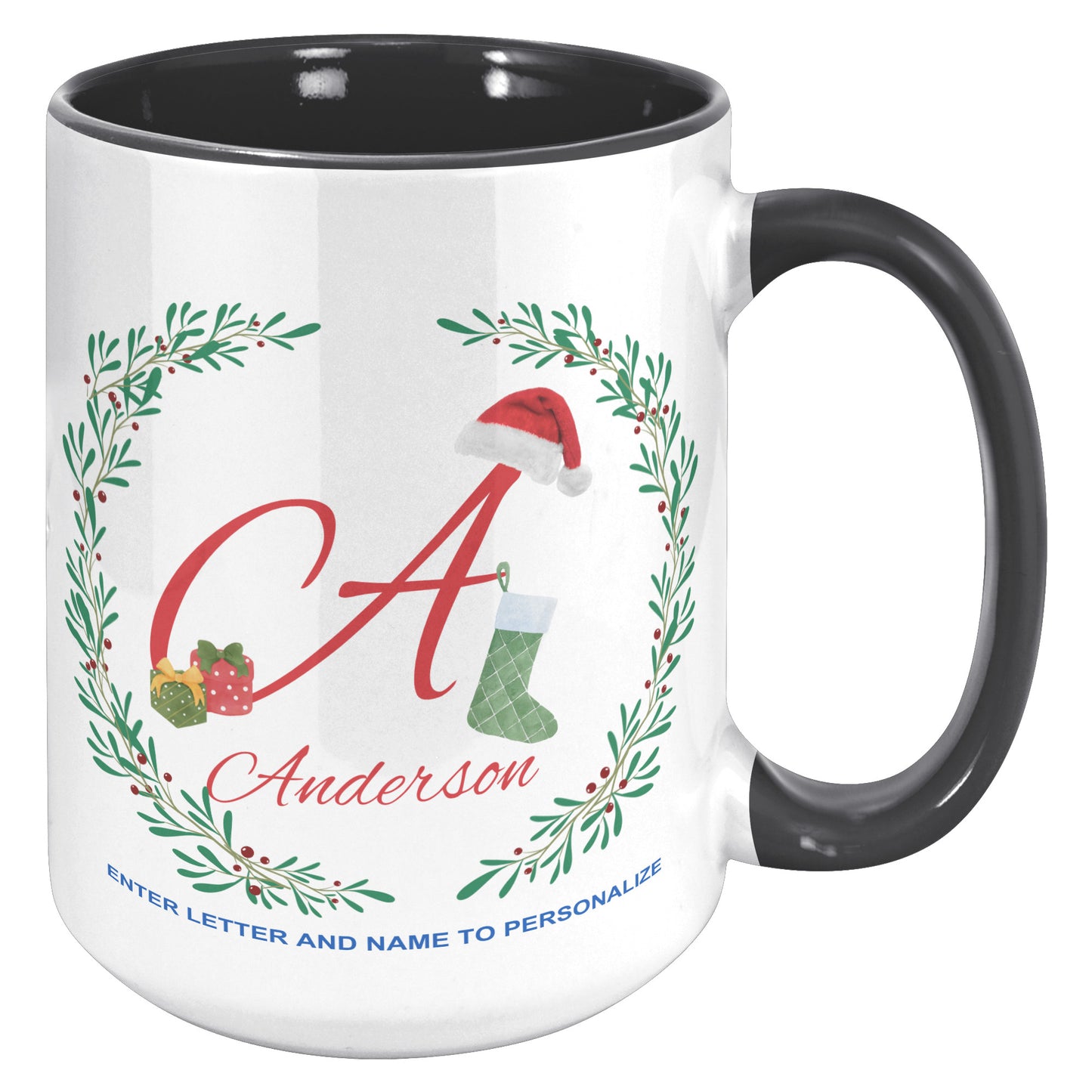 Holly Vine with Santa Hat Personalized Holiday Mug
