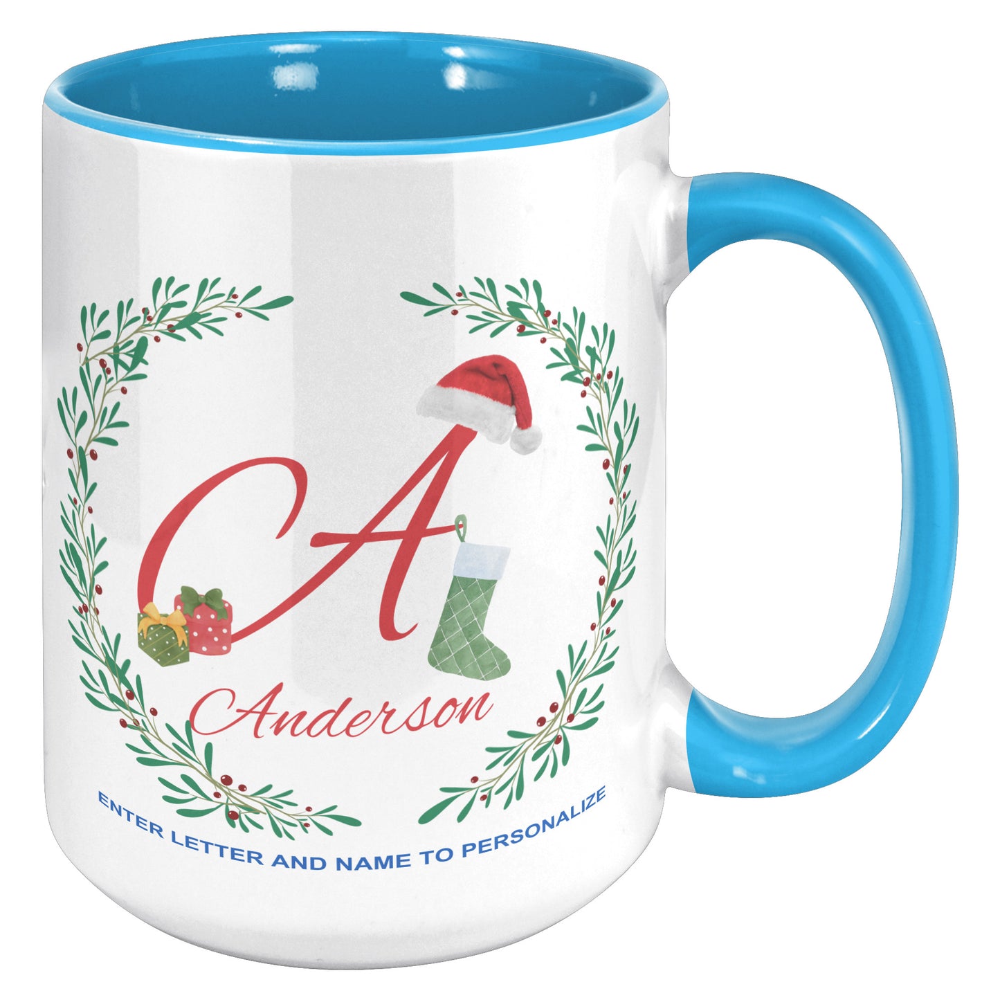 Holly Vine with Santa Hat Personalized Holiday Mug