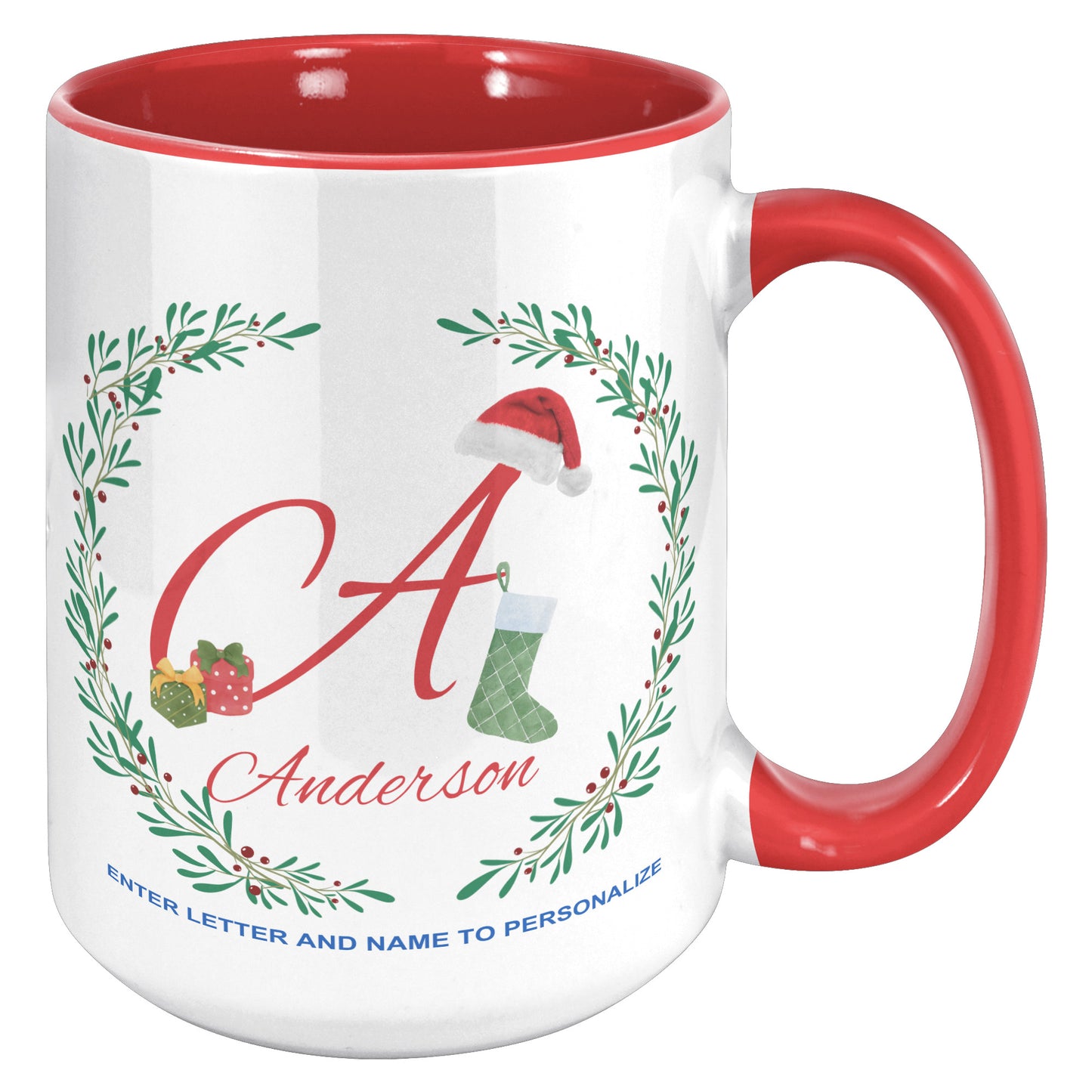 Holly Vine with Santa Hat Personalized Holiday Mug