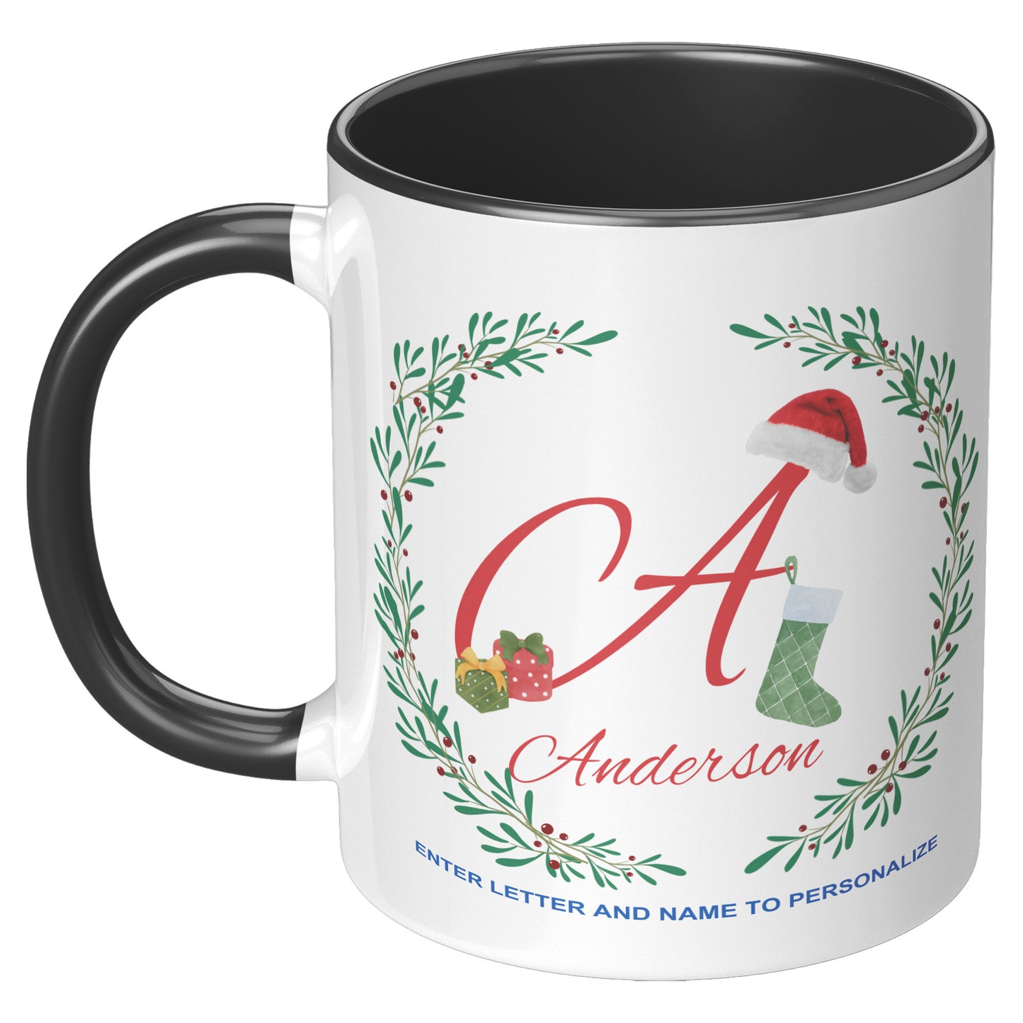 Holly Vine with Santa Hat Personalized Holiday Mug