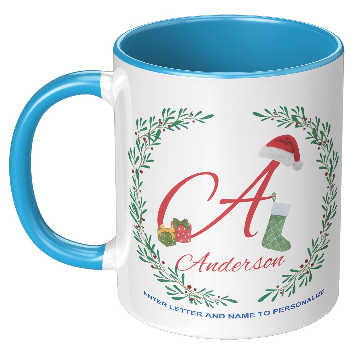 Holly Vine with Santa Hat Personalized Holiday Mug