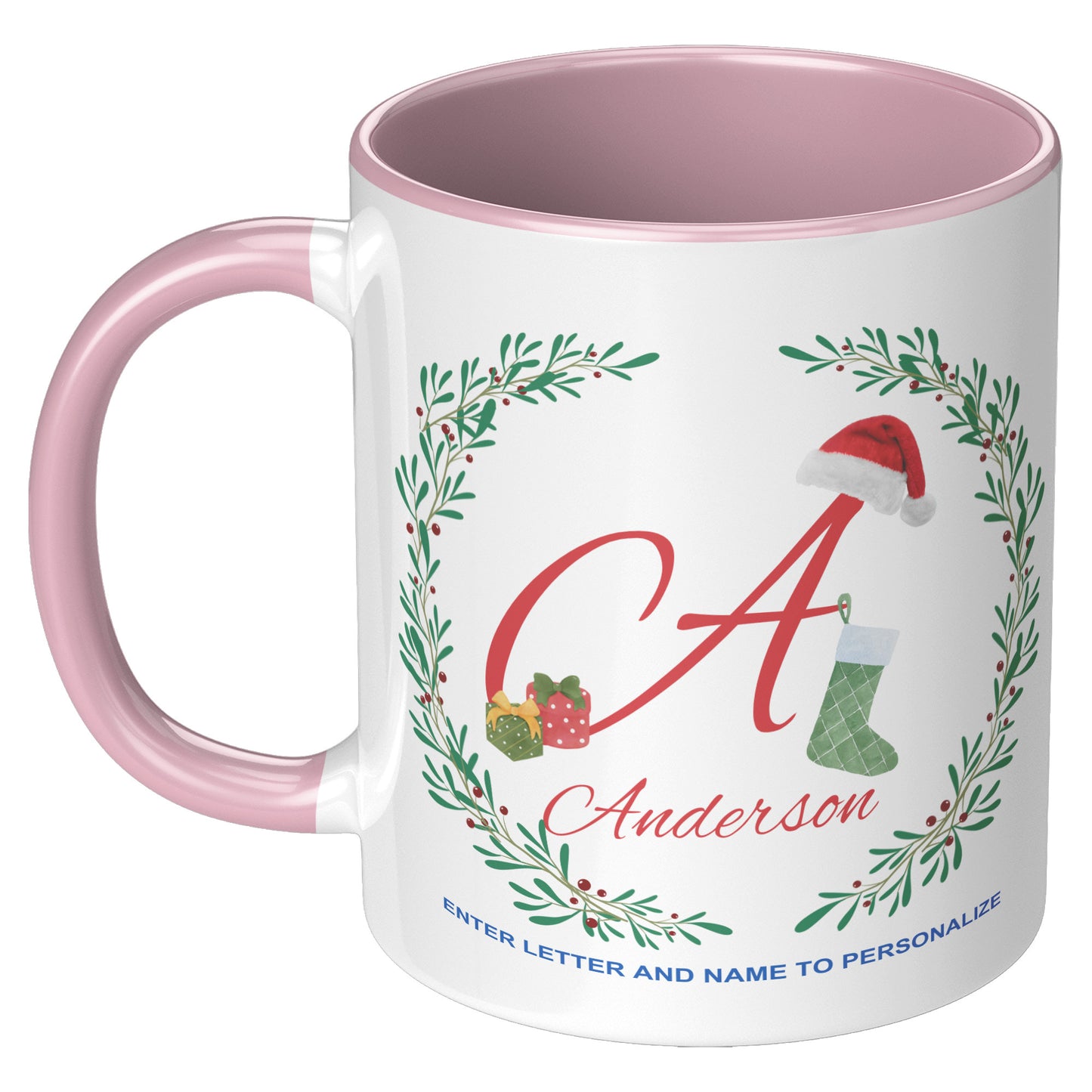 Holly Vine with Santa Hat Personalized Holiday Mug