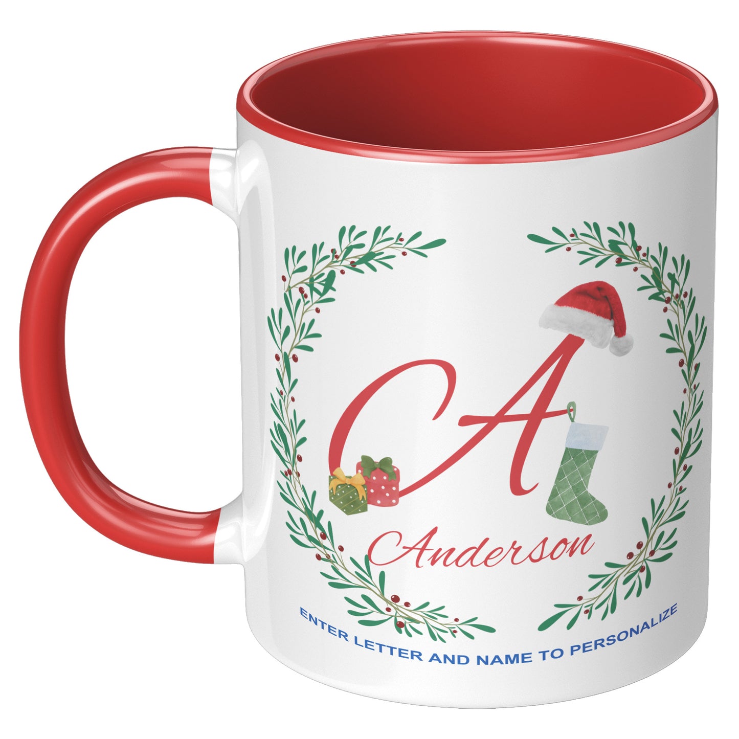 Holly Vine with Santa Hat Personalized Holiday Mug