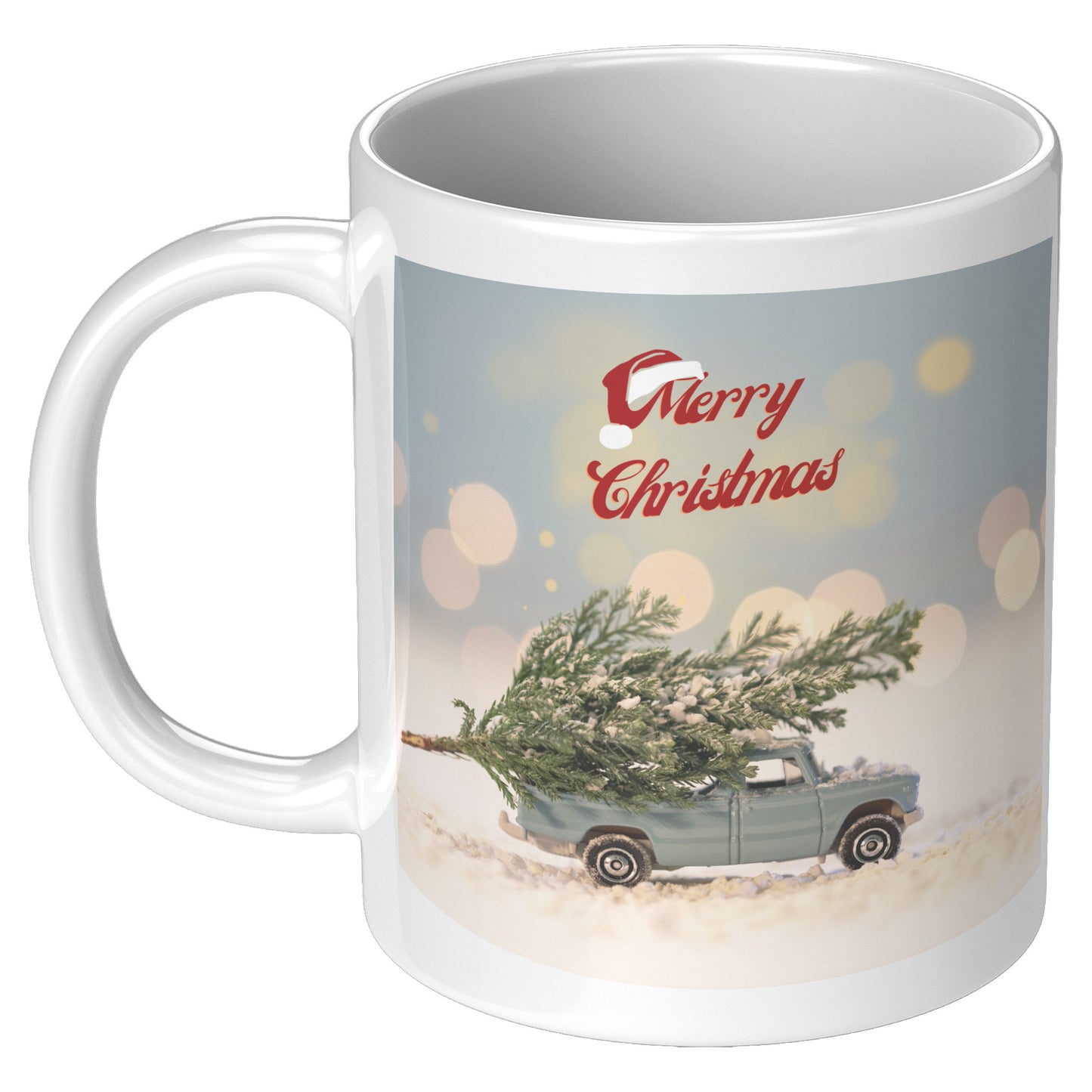 Merry Christmas Tree and Old Blue Truck Holiday Mug