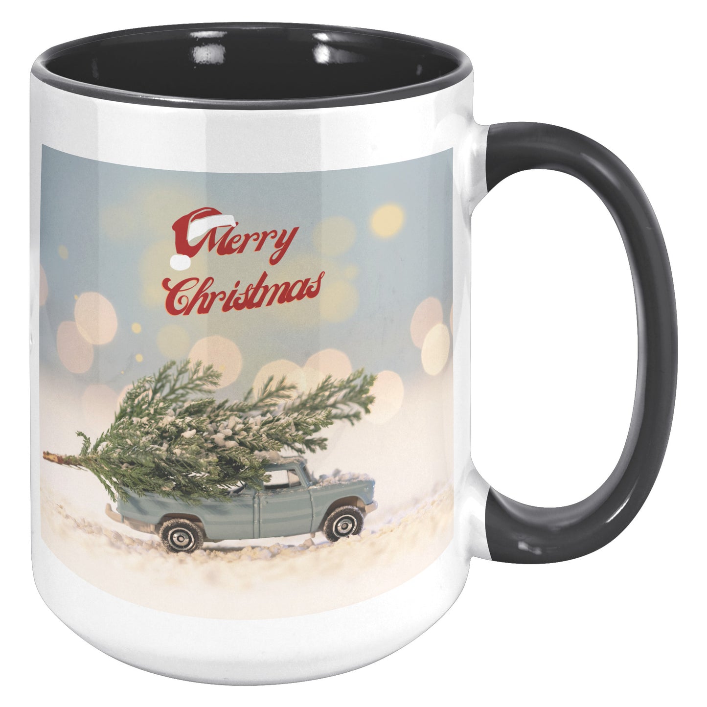 Merry Christmas Tree and Old Blue Truck Holiday Mug