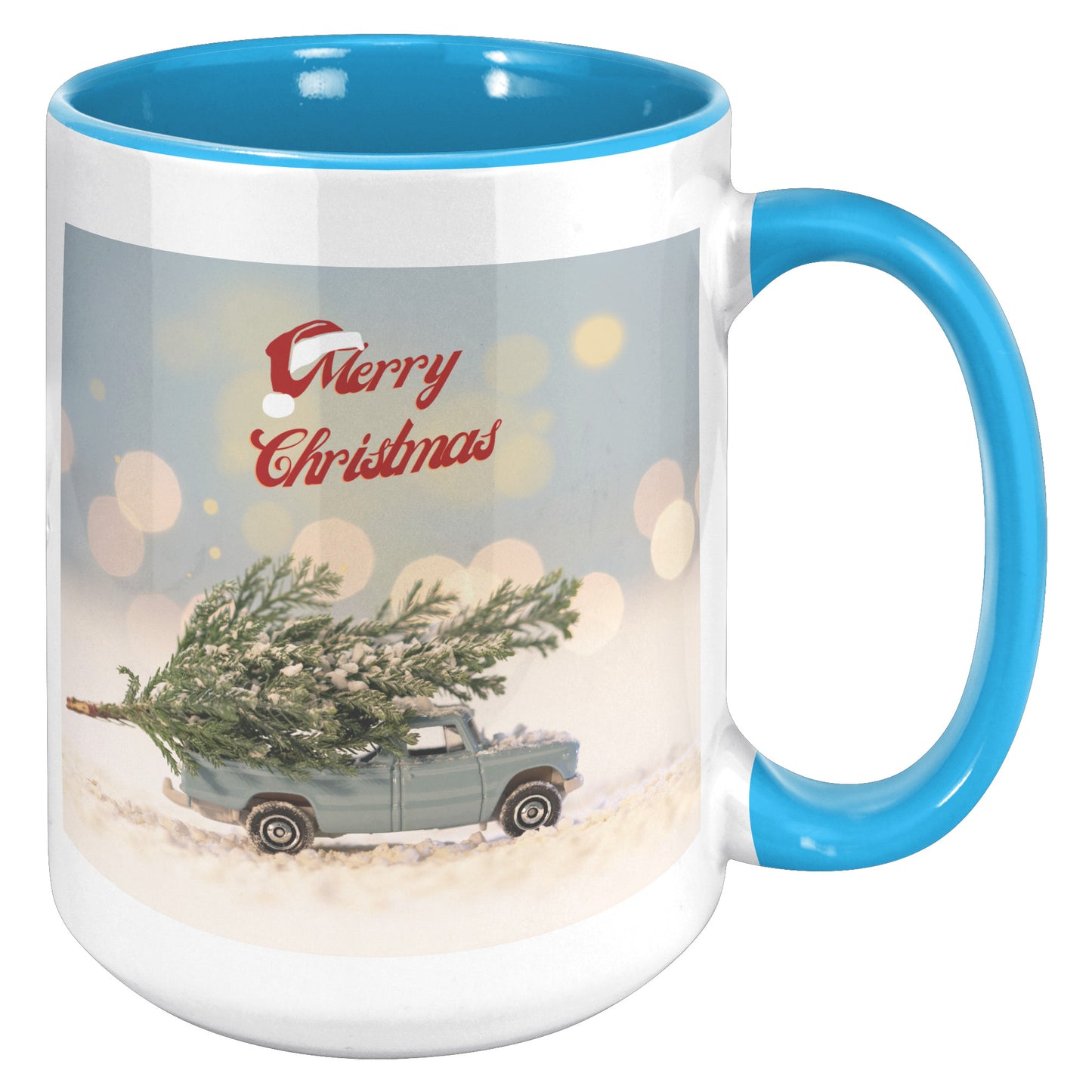 Merry Christmas Tree and Old Blue Truck Holiday Mug