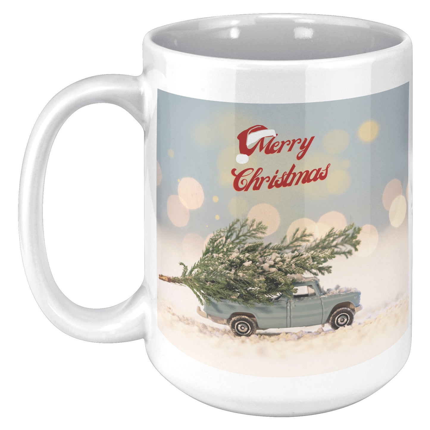 Merry Christmas Tree and Old Blue Truck Holiday Mug