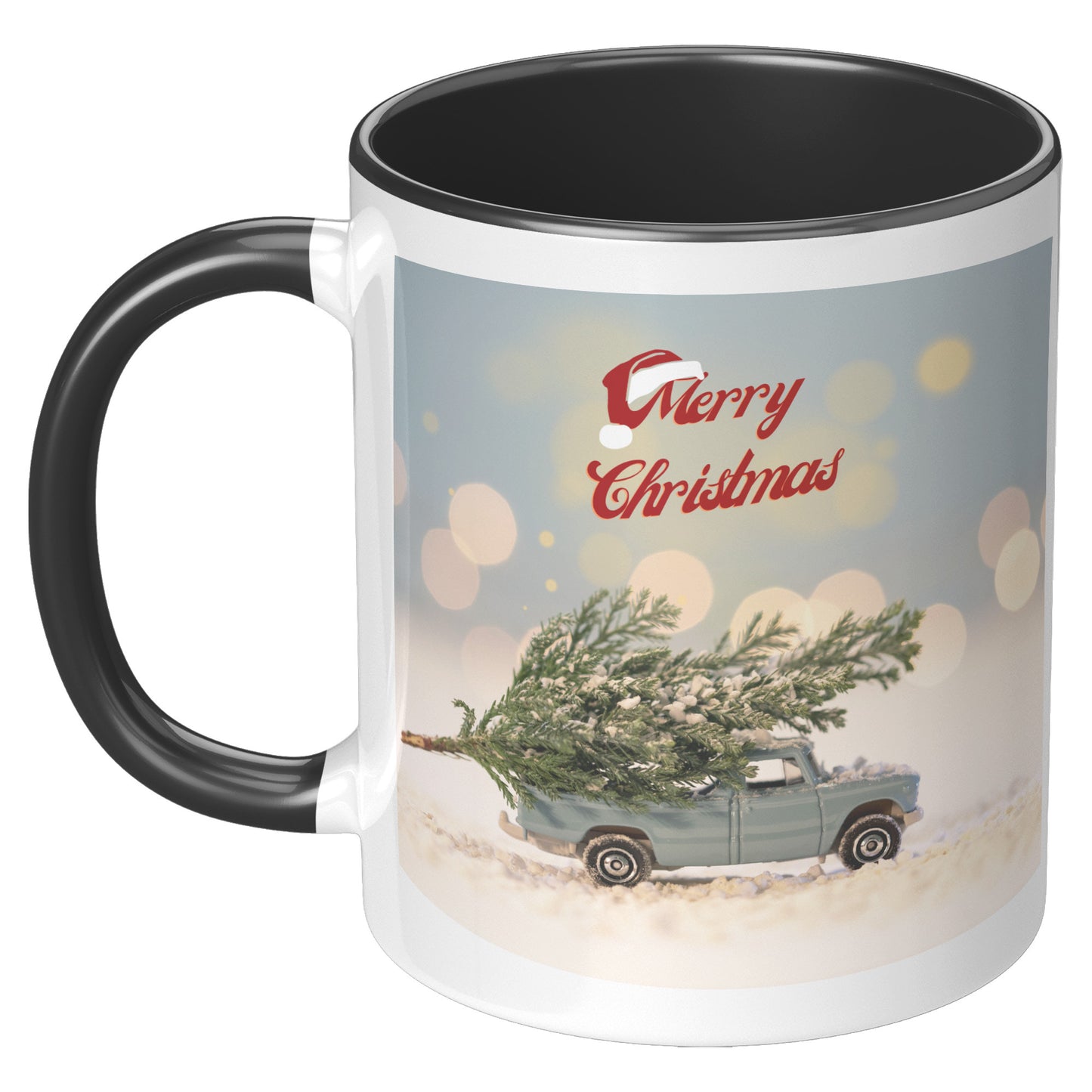 Merry Christmas Tree and Old Blue Truck Holiday Mug