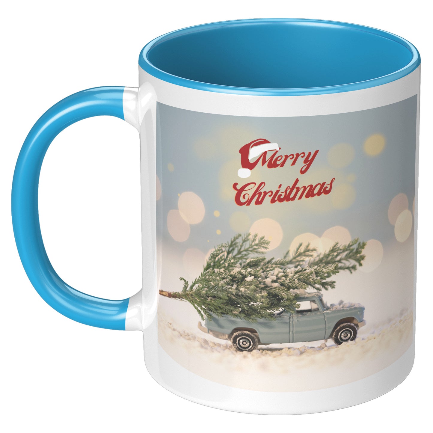 Merry Christmas Tree and Old Blue Truck Holiday Mug