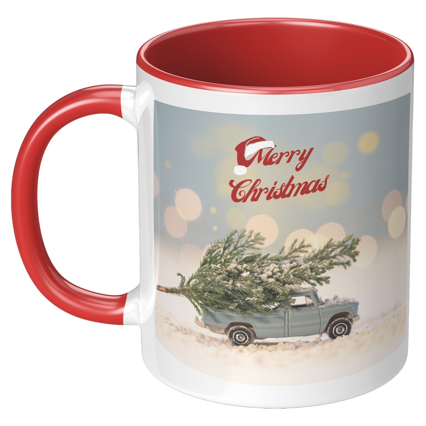 Merry Christmas Tree and Old Blue Truck Holiday Mug