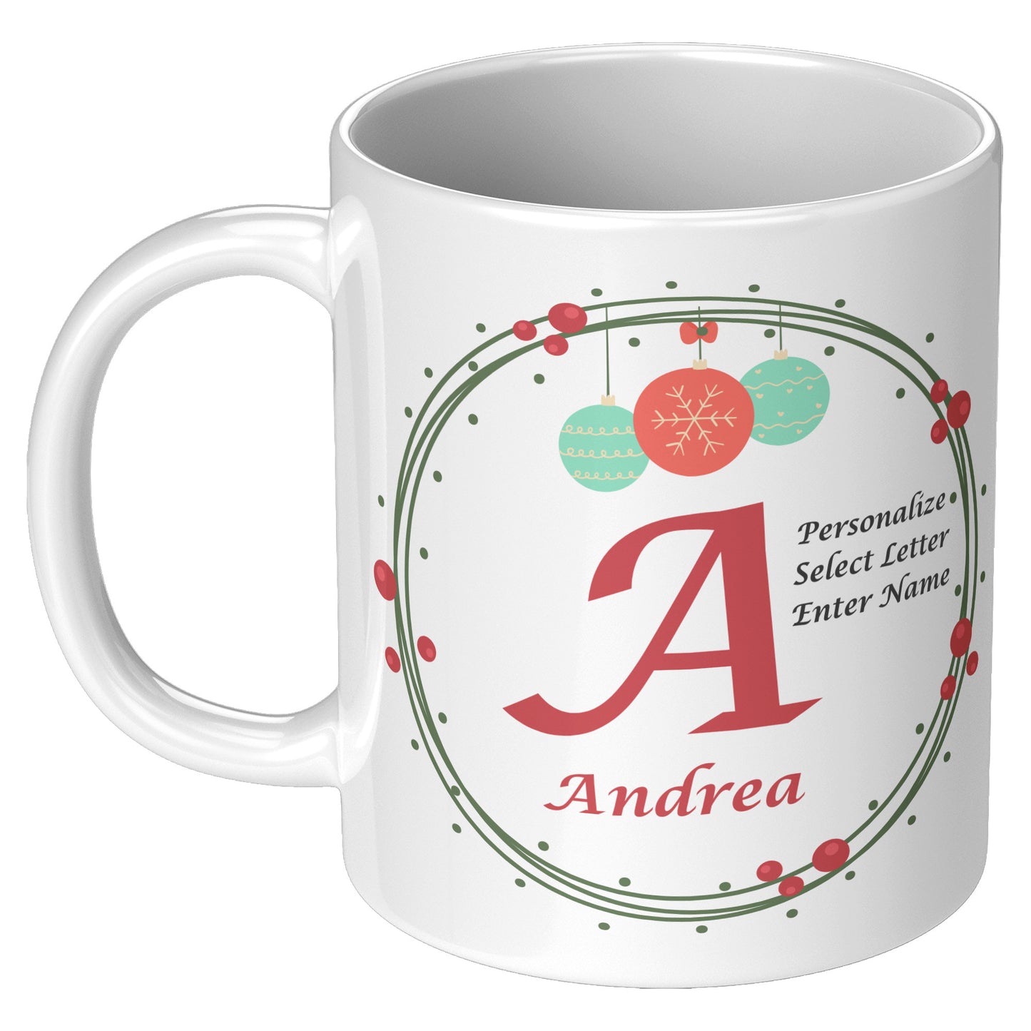 Personalized Ornaments and Holly Holiday Mug