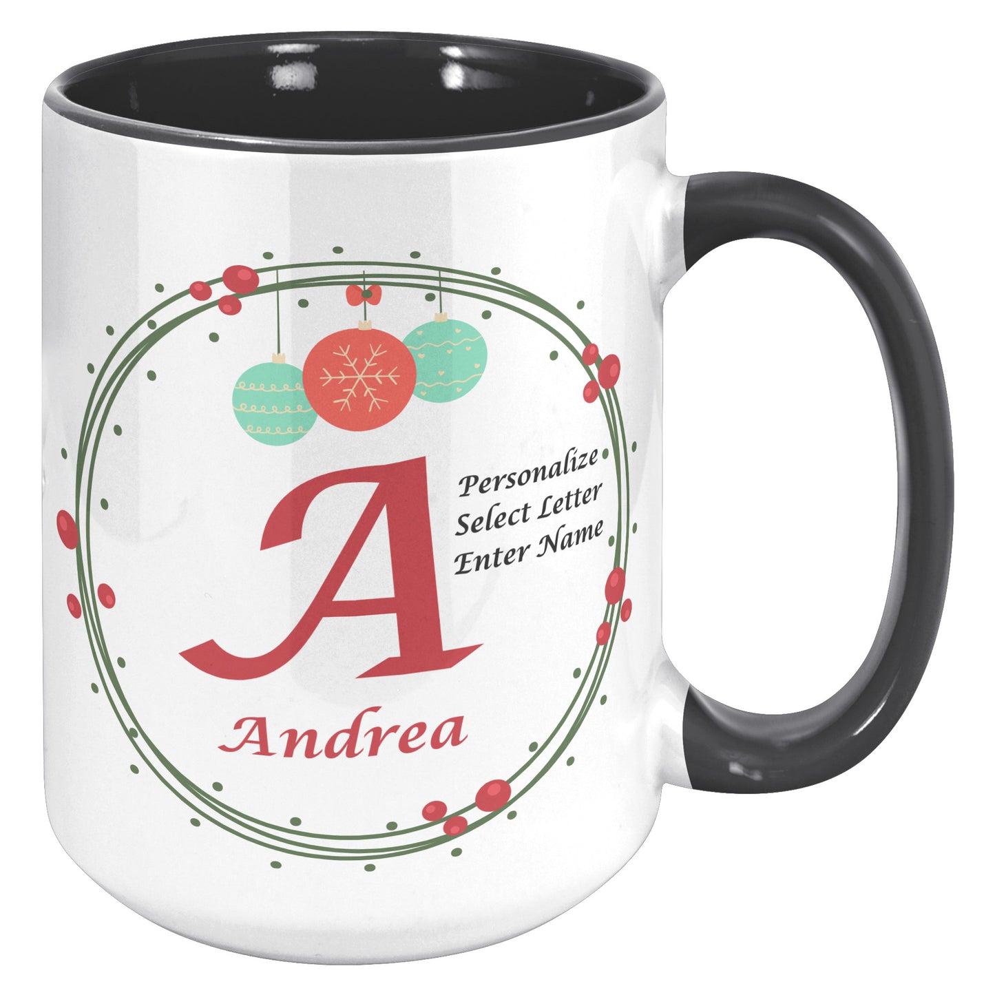 Personalized Ornaments and Holly Holiday Mug