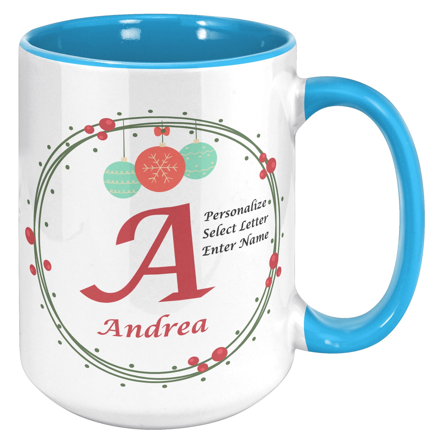 Personalized Ornaments and Holly Holiday Mug