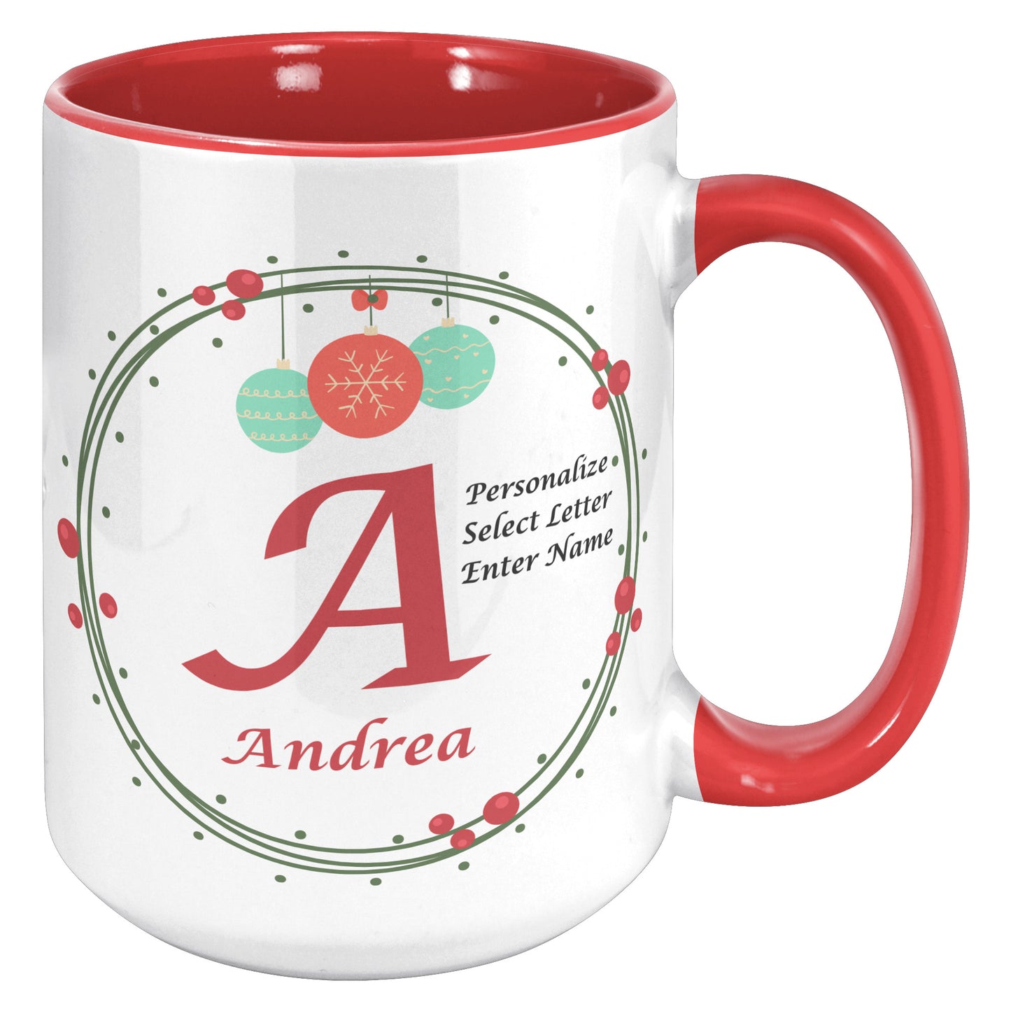 Personalized Ornaments and Holly Holiday Mug