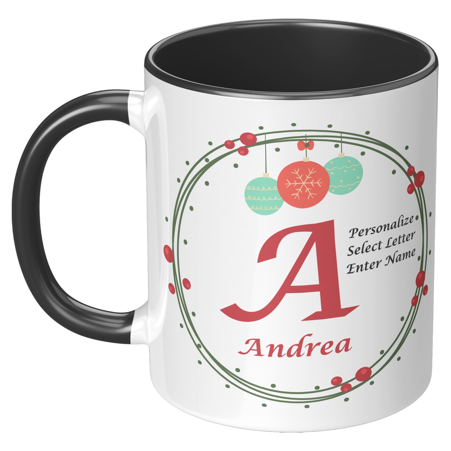 Personalized Ornaments and Holly Holiday Mug