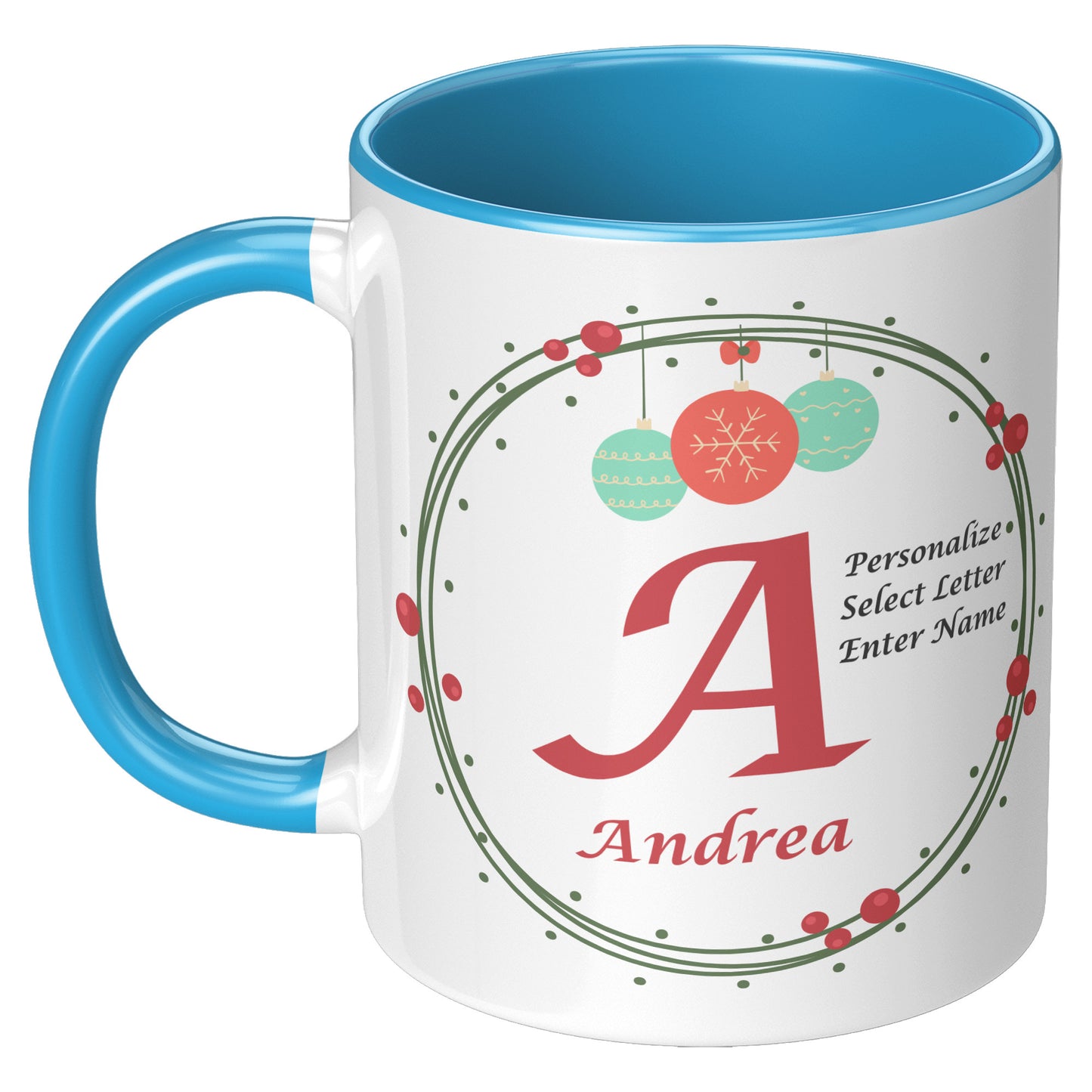 Personalized Ornaments and Holly Holiday Mug