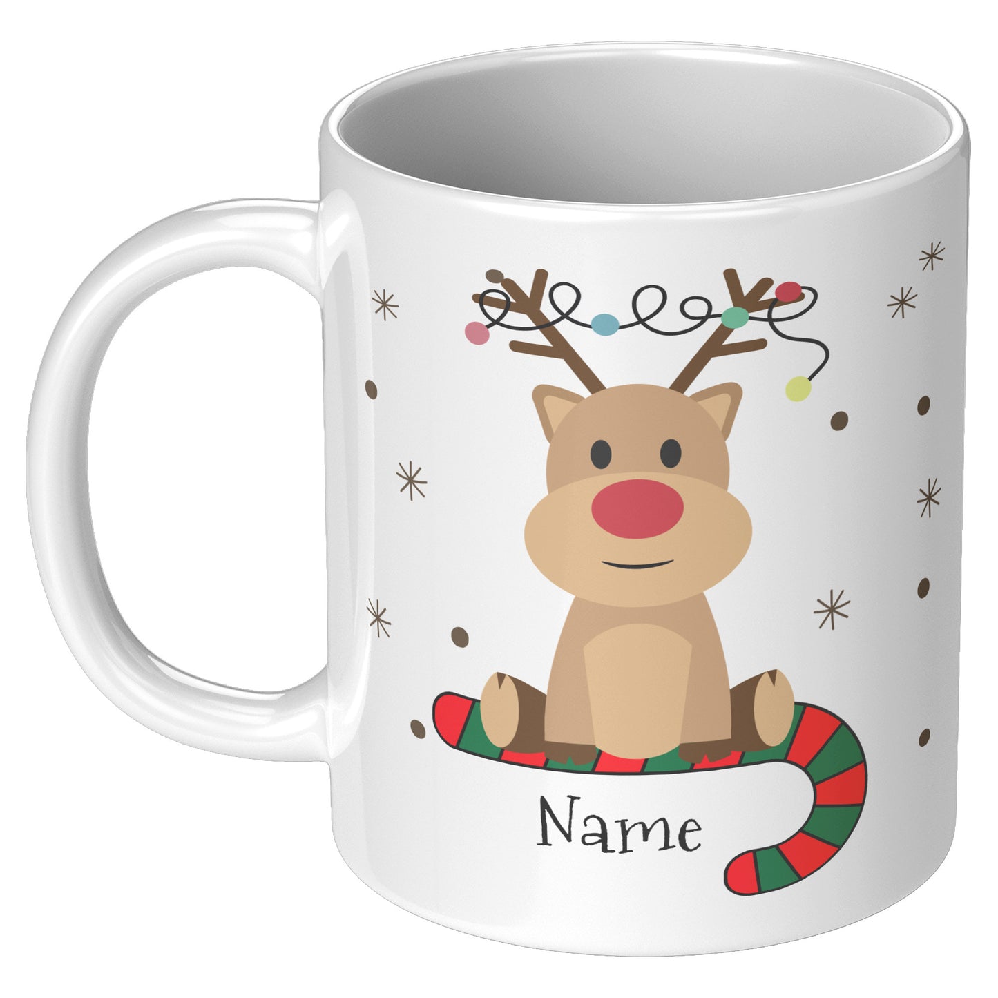 Personalized Reindeer on Candy Cane Holiday Mug