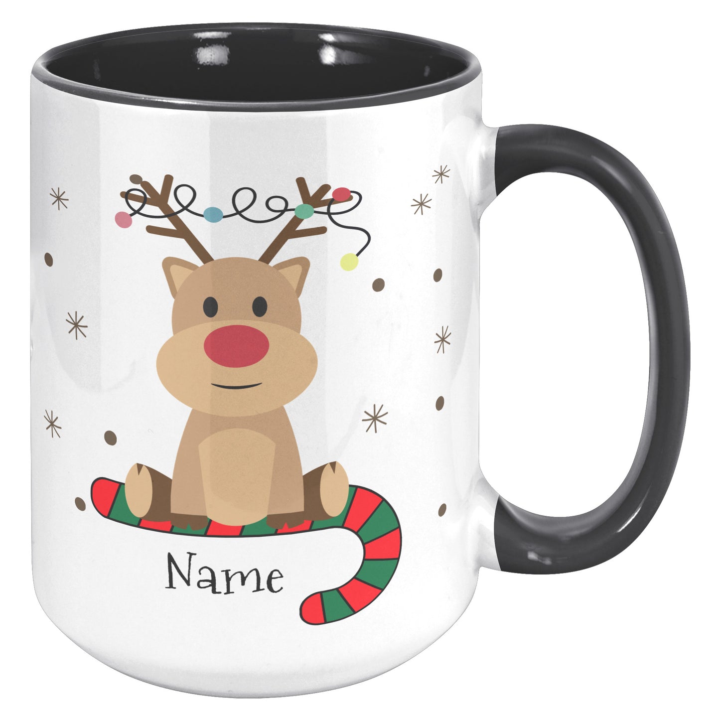 Personalized Reindeer on Candy Cane Holiday Mug