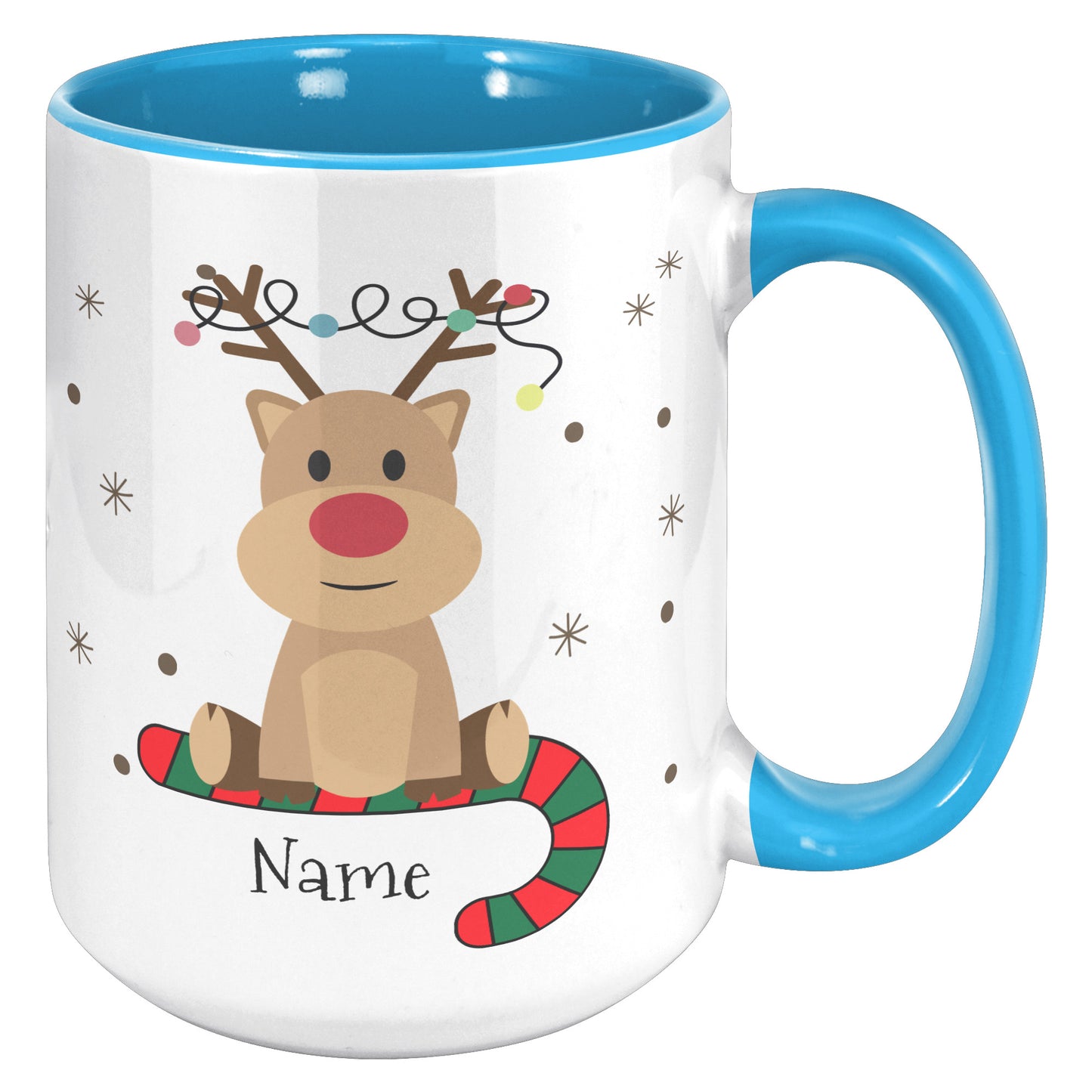 Personalized Reindeer on Candy Cane Holiday Mug