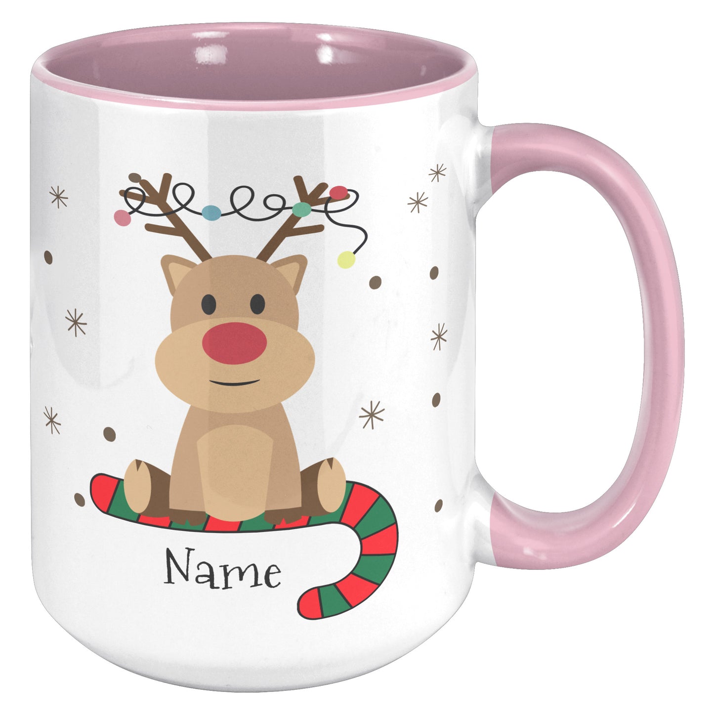 Personalized Reindeer on Candy Cane Holiday Mug