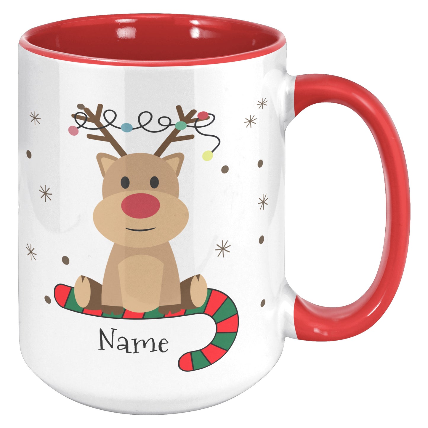 Personalized Reindeer on Candy Cane Holiday Mug