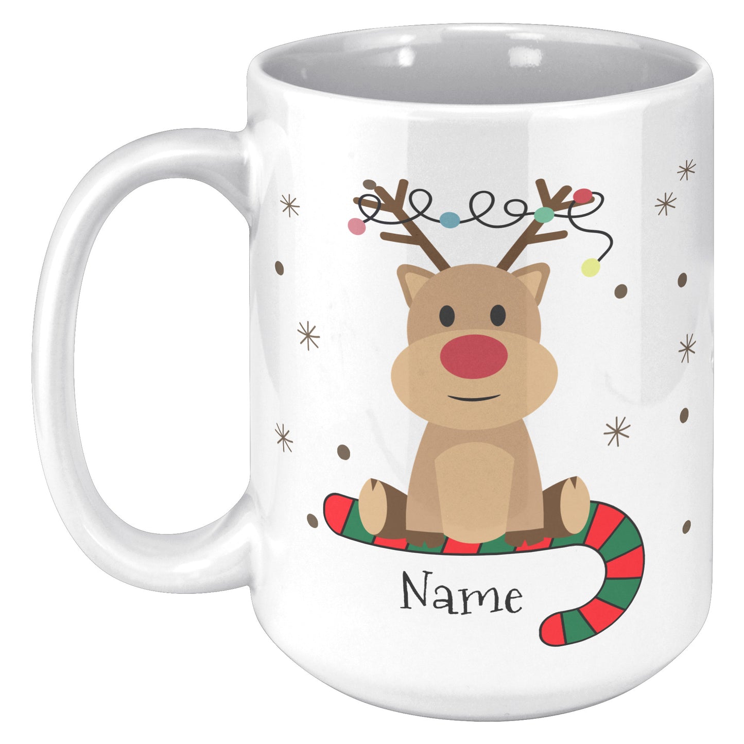 Personalized Reindeer on Candy Cane Holiday Mug