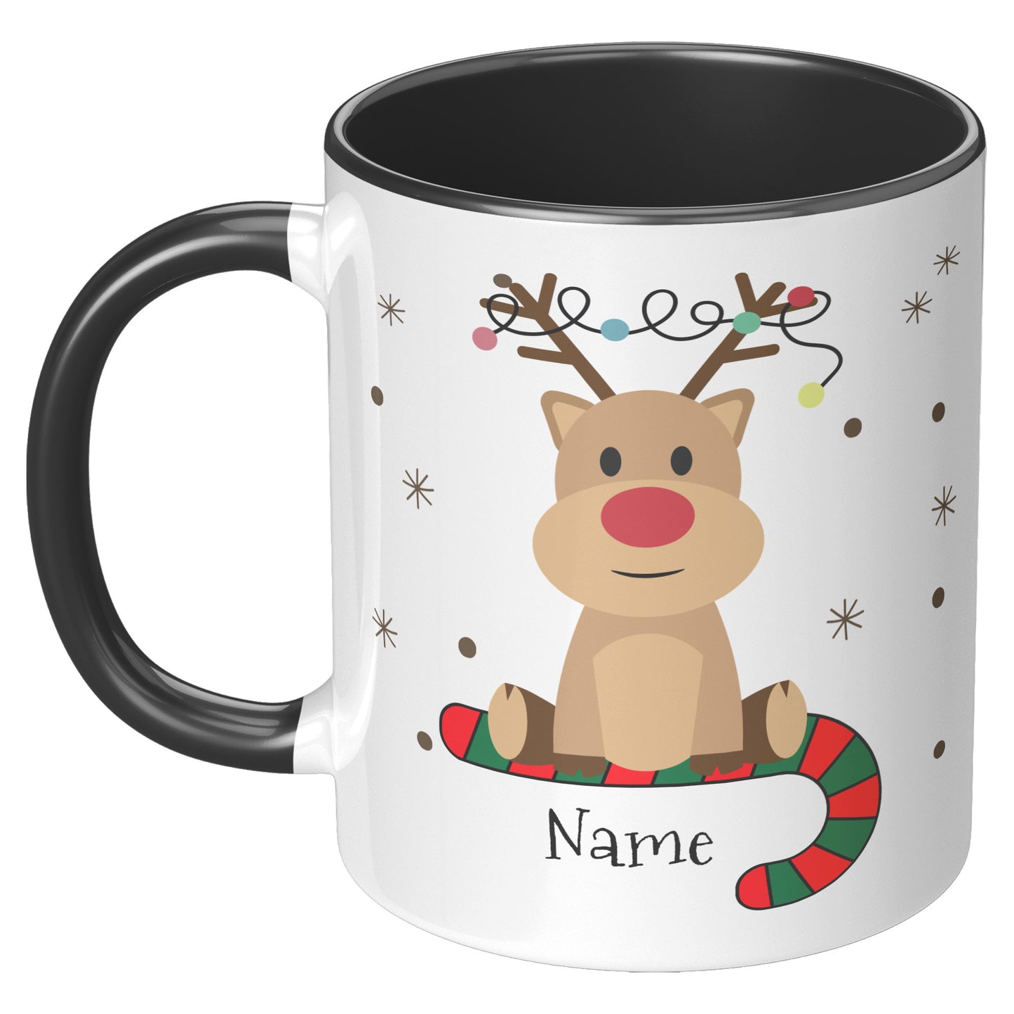 Personalized Reindeer on Candy Cane Holiday Mug