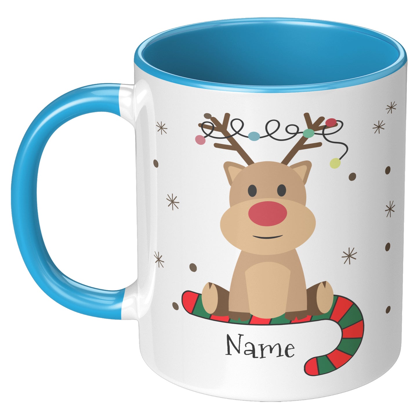 Personalized Reindeer on Candy Cane Holiday Mug