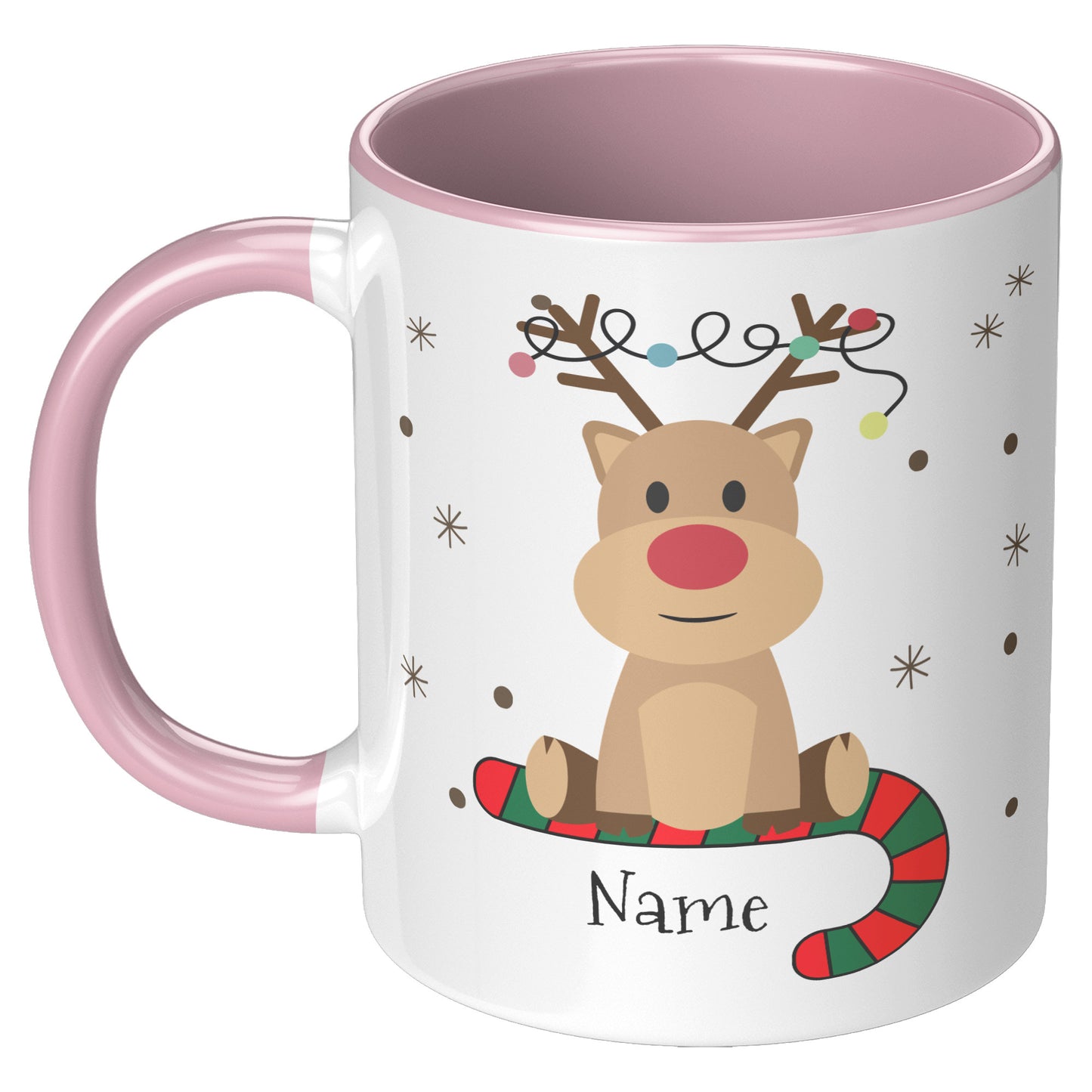 Personalized Reindeer on Candy Cane Holiday Mug