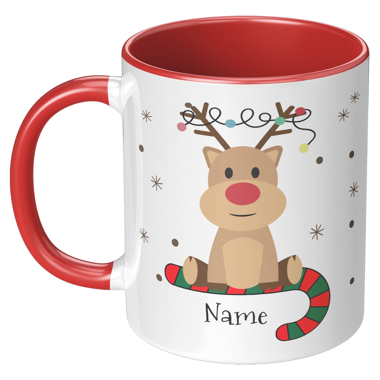 Personalized Reindeer on Candy Cane Holiday Mug