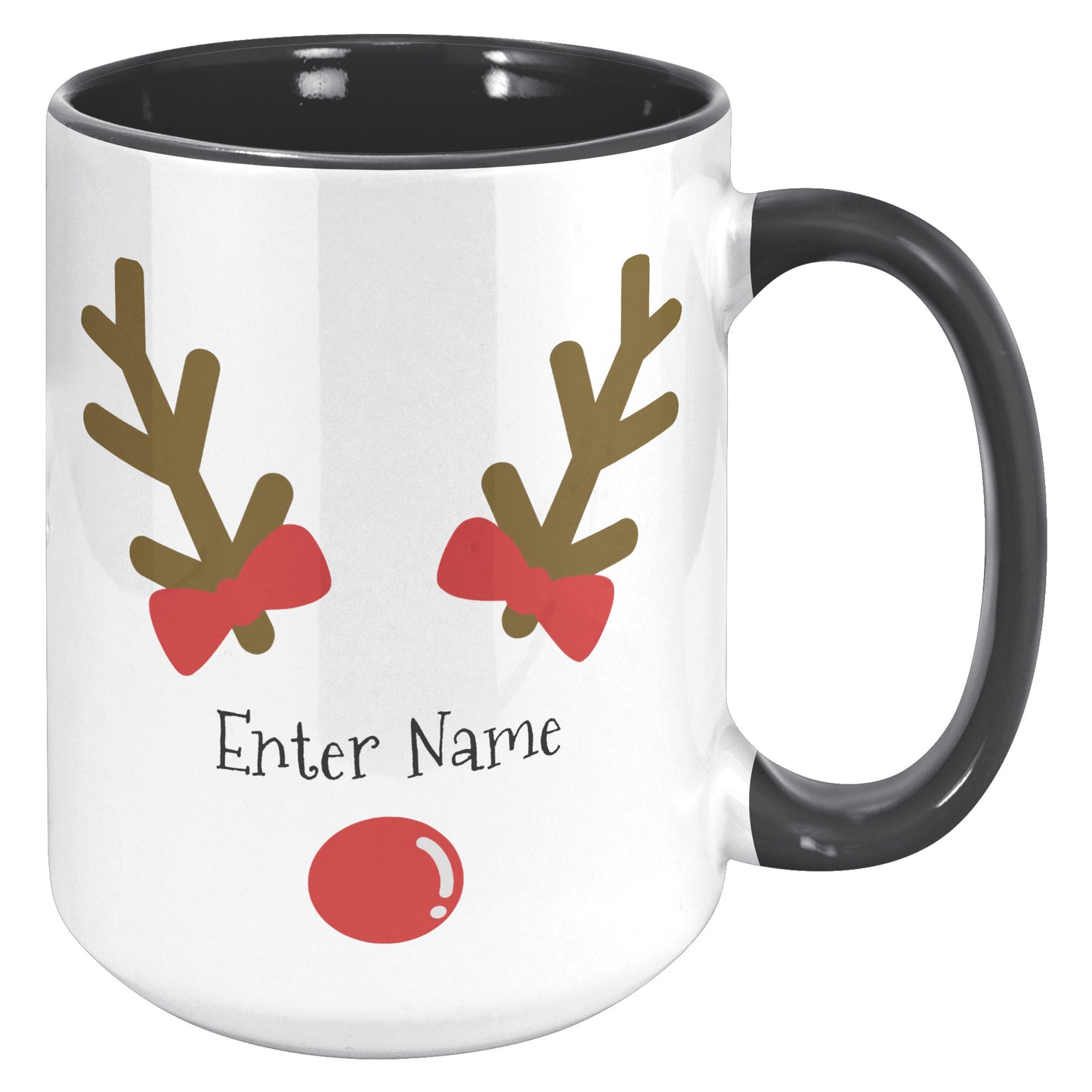 Personalized Reindeer Face with Bows Holiday Mug