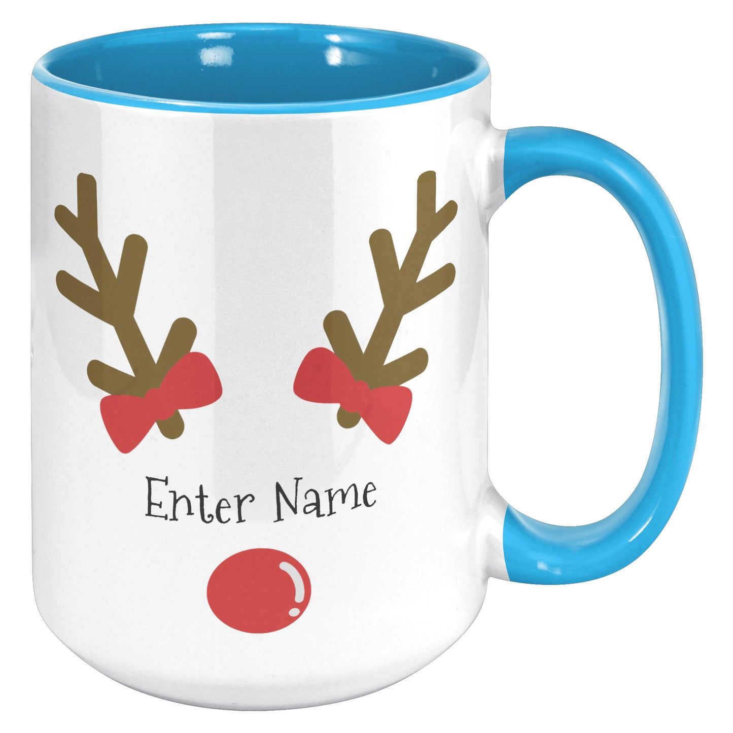 Personalized Reindeer Face with Bows Holiday Mug