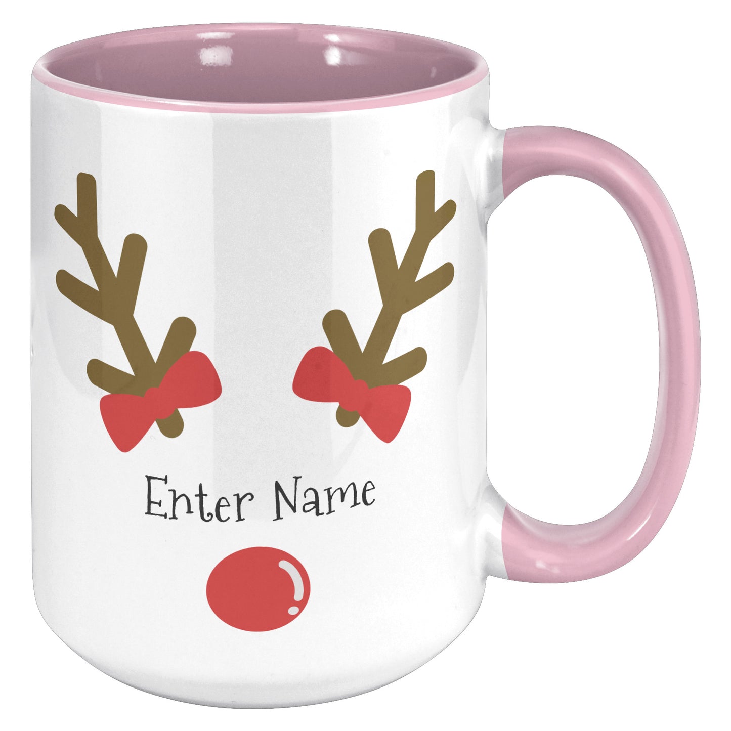 Personalized Reindeer Face with Bows Holiday Mug