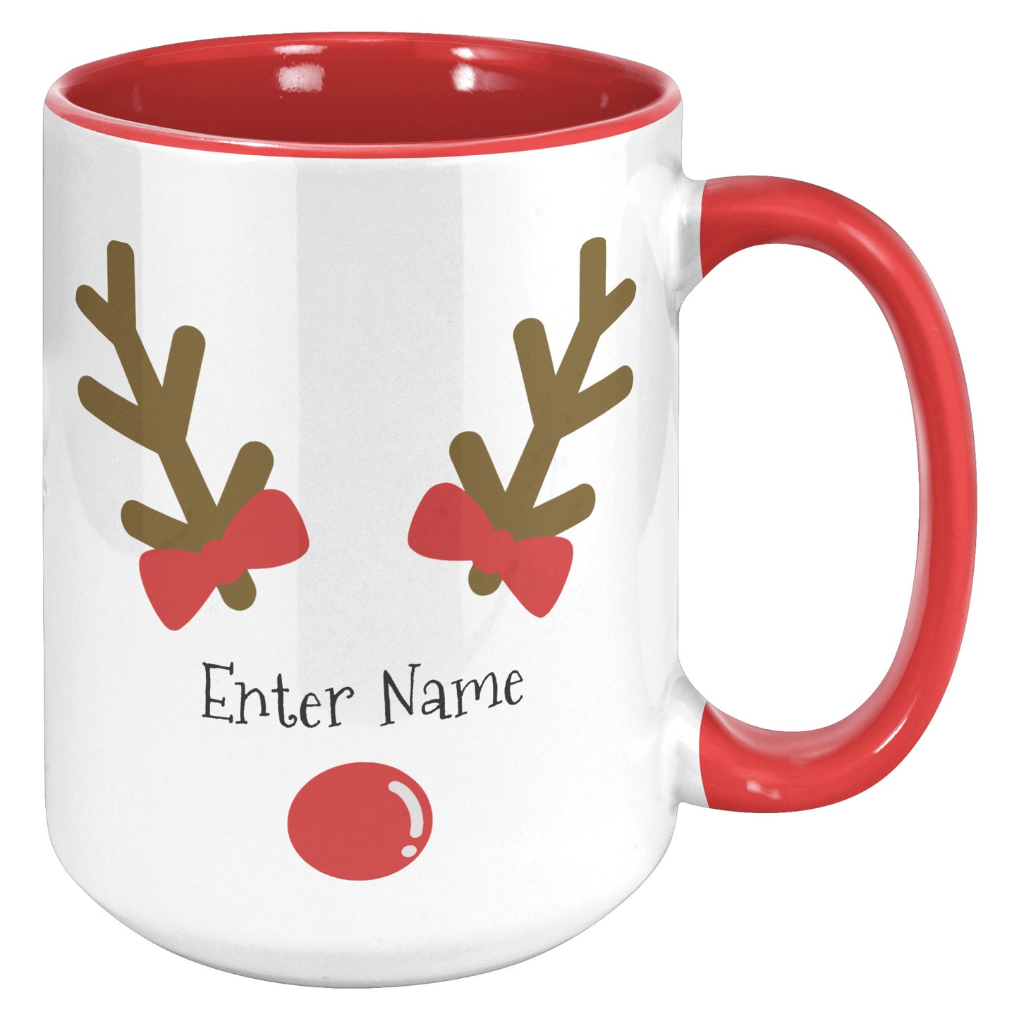 Personalized Reindeer Face with Bows Holiday Mug