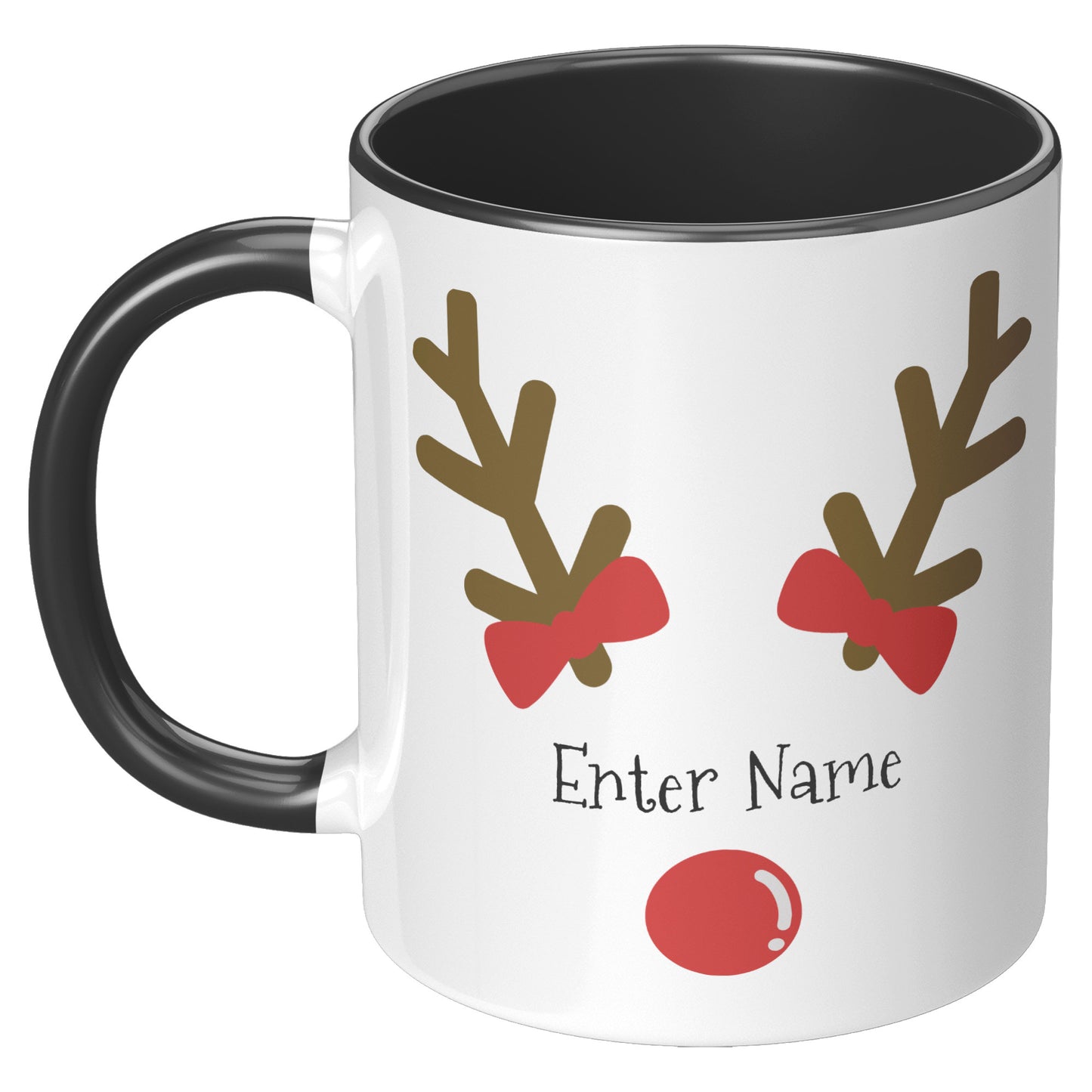 Personalized Reindeer Face with Bows Holiday Mug