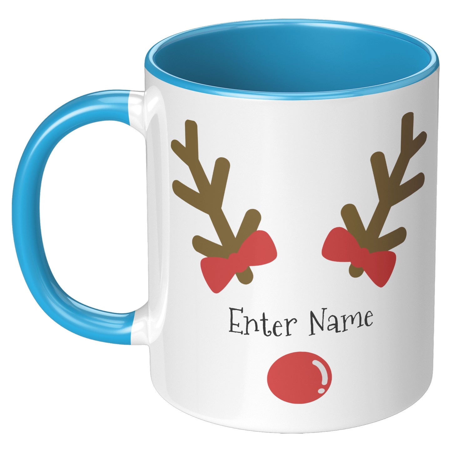 Personalized Reindeer Face with Bows Holiday Mug
