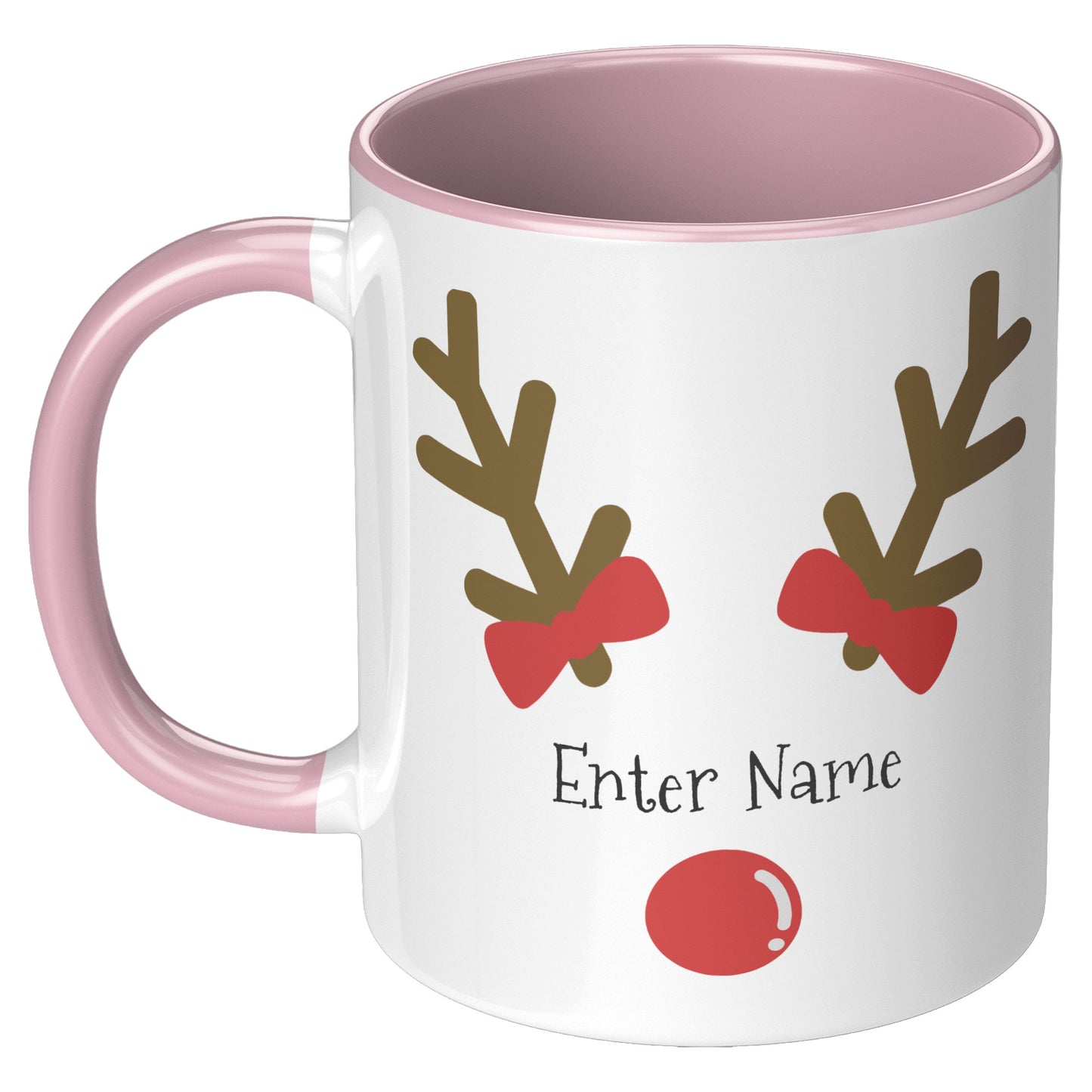 Personalized Reindeer Face with Bows Holiday Mug