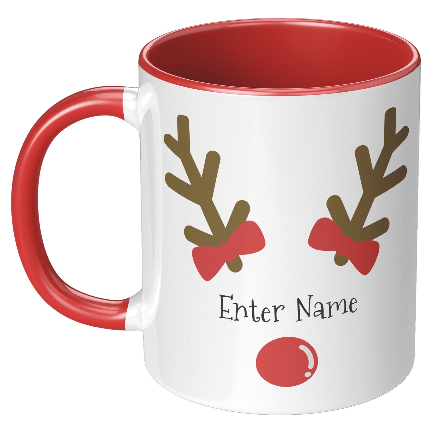 Personalized Reindeer Face with Bows Holiday Mug