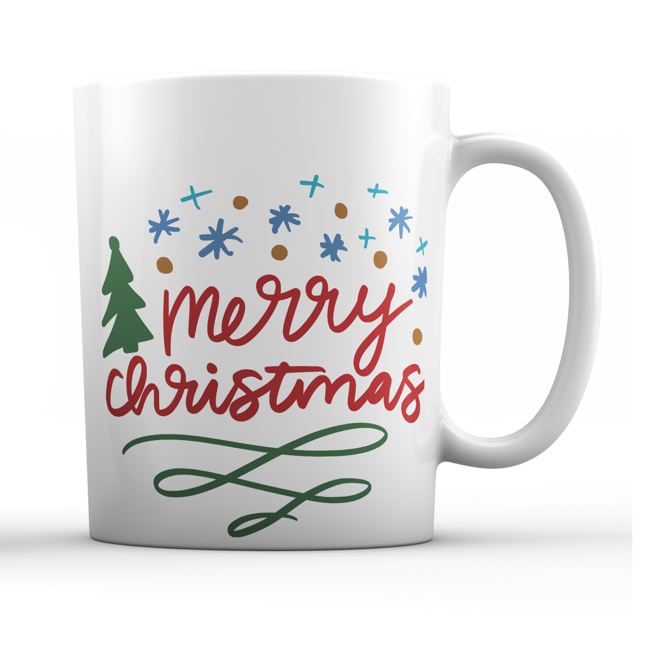 Merry Christmas Tree and Snowflakes Holiday Mug